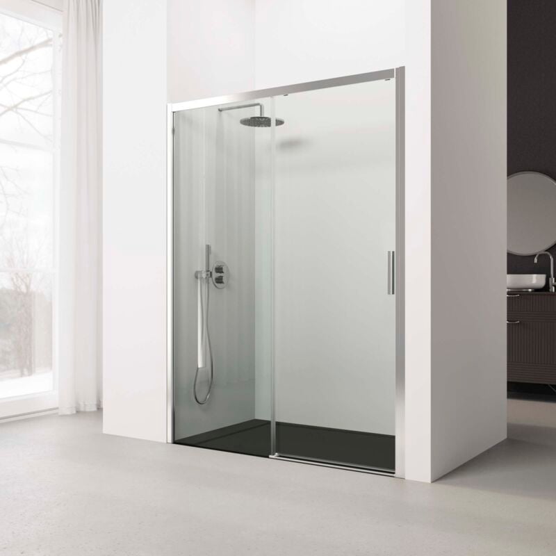 Paroi de douche coulissante - 170-174 cm. Profilé Argent Haute Brillance- Verre de sécurité: 6 mm Transparent - Anticalcaire
