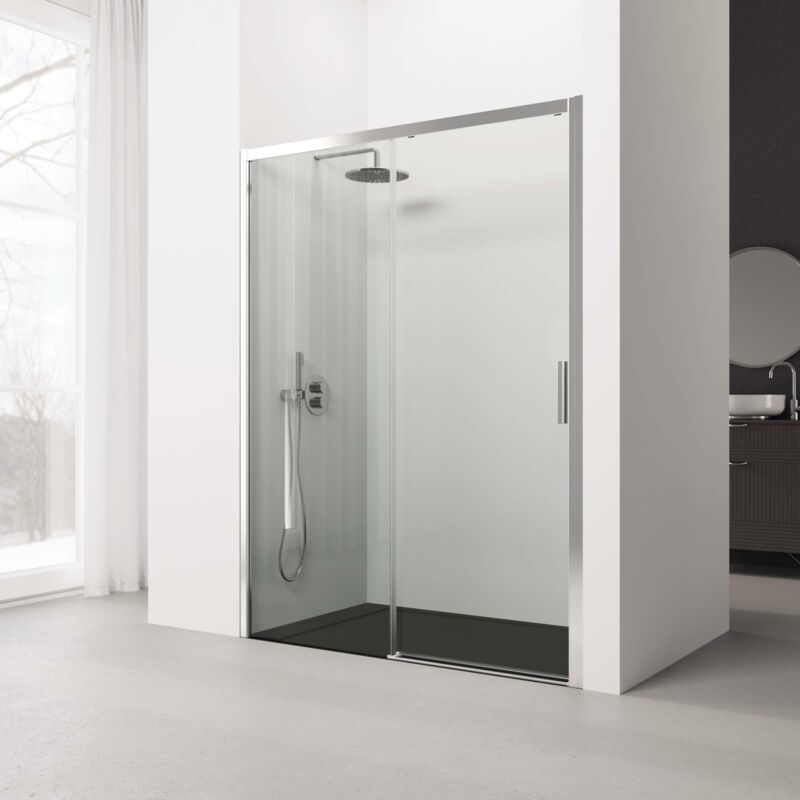 Paroi de douche coulissante - 126-130 cm. Profilé Argent Haute Brillance- Verre de sécurité: 6 mm Transparent - Anticalcaire