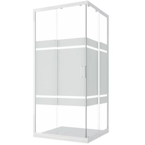 Paroi de douche coulissante 75x75 cm Blanc Profilés en aluminium Verre sérigraphié 4mm h185 Mod. Ibizia