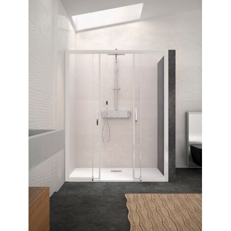 Paroi de douche coulissante CLASSIC MACAO 155/172 avec 1 volet fixe blanc - KINEDO - PA1646BTNE