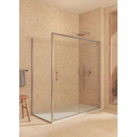 Paroi de douche coulissante+fixe + latéral fixe, avec profilé inférieur, verre sécurité 6mm anticalcaire, 127,5-132,5cm x Fixe 72,5-75cm H=200cm, Argent