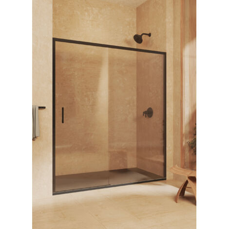 Paroi de douche coulissante + fixe, sans profilé inférieur, verre de sécurité 6 mm anticalcaire, 158,5 à 163 cm x 195cm H, RÉVERSIBLE, Noir