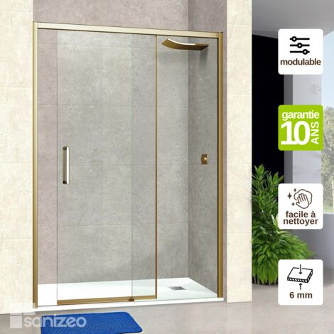 Paroi de Douche Coulissante GAUCHE en Verre Trempé 6 mm - L168xl172H195 cm - profilé or -  Vézannes 2P SUPERBAN