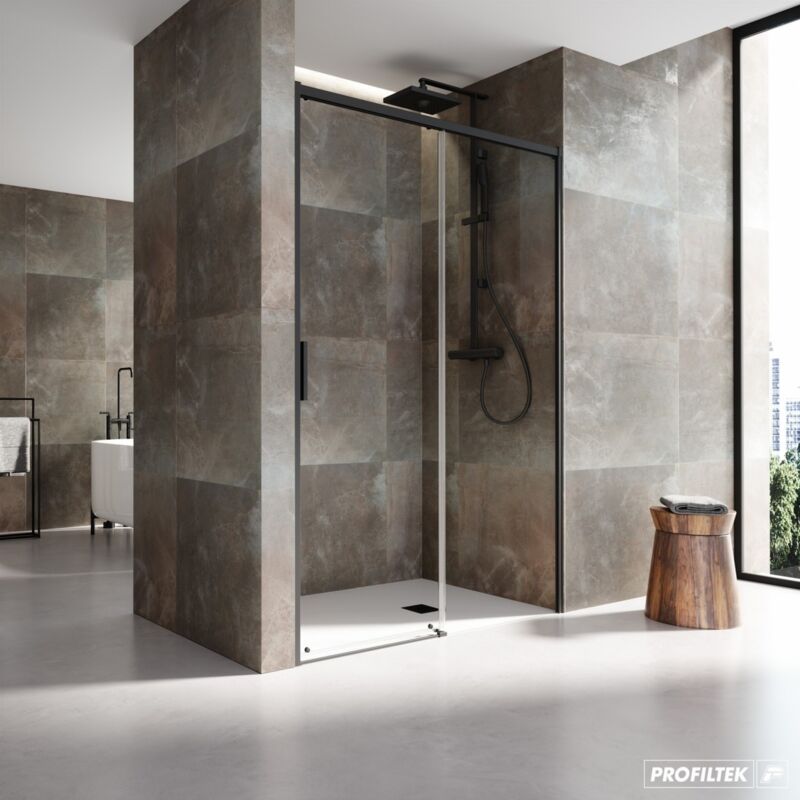 Salma Mampara Corredera Perfil Negro Vidrio Transparente - Medida: 1180-1210 cm - Medida: 1180-1210 cm - ref: 22451063 - Profiltek