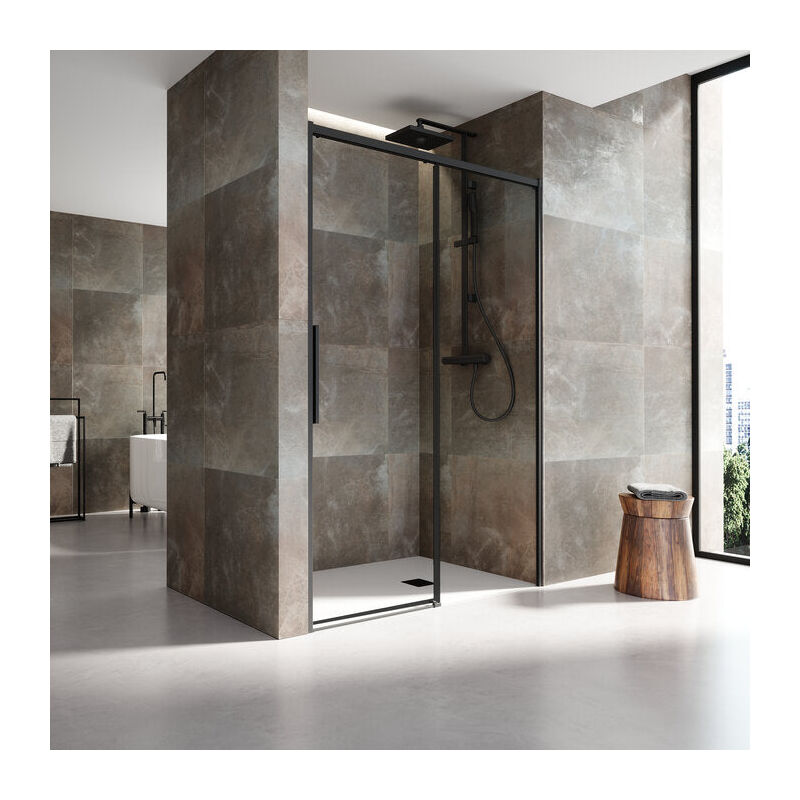 SA-310 salma Frontal 1 hoja corredera+1 hoja fija. 6 mm Negro Transparente - Medida: 113-116 cm - Medida: 113-116 cm - ref: 22451233 - Profiltek