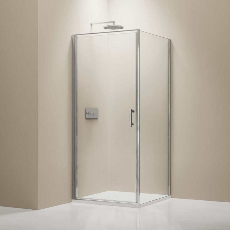 Cabine de douche d'angle en verre trempé 6mm, paroi de douche en coin avec porte battante, Profilé Chrome - 100x100x195cm - EX416S - Sans receveur
