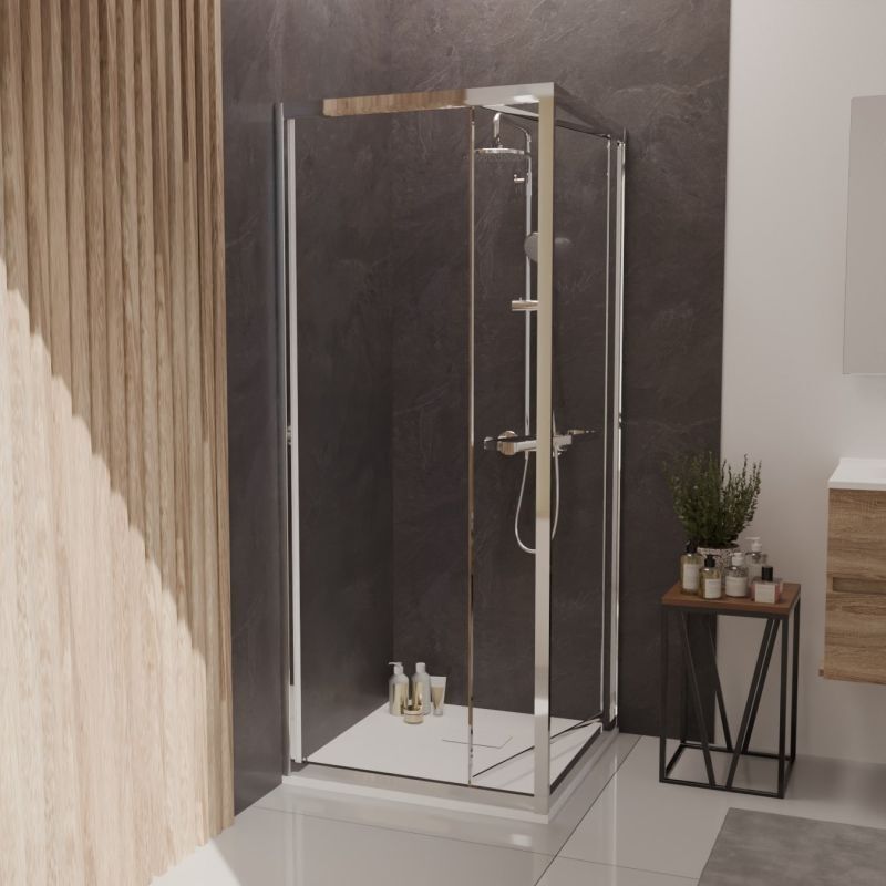 Paroi de douche d'angle 80x80 cm porte rentrante CLEVER