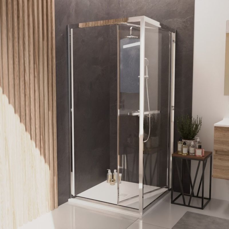 Paroi de douche d'angle 90x90 cm porte rentrante clever