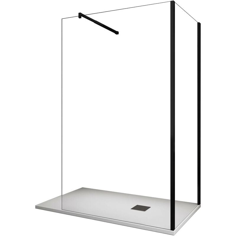 Giorgy - Paroi de Douche d'Angle à l'italienne en Verre Transparent 8MM - Cadre Noir 80x110