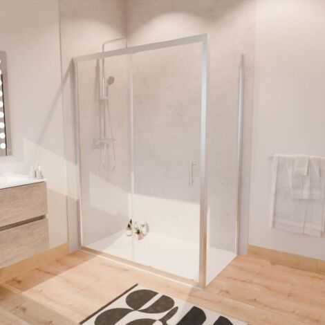 Paroi de douche d'angle avec porte coulissante + retour fixe NERINA - 140x80 cm