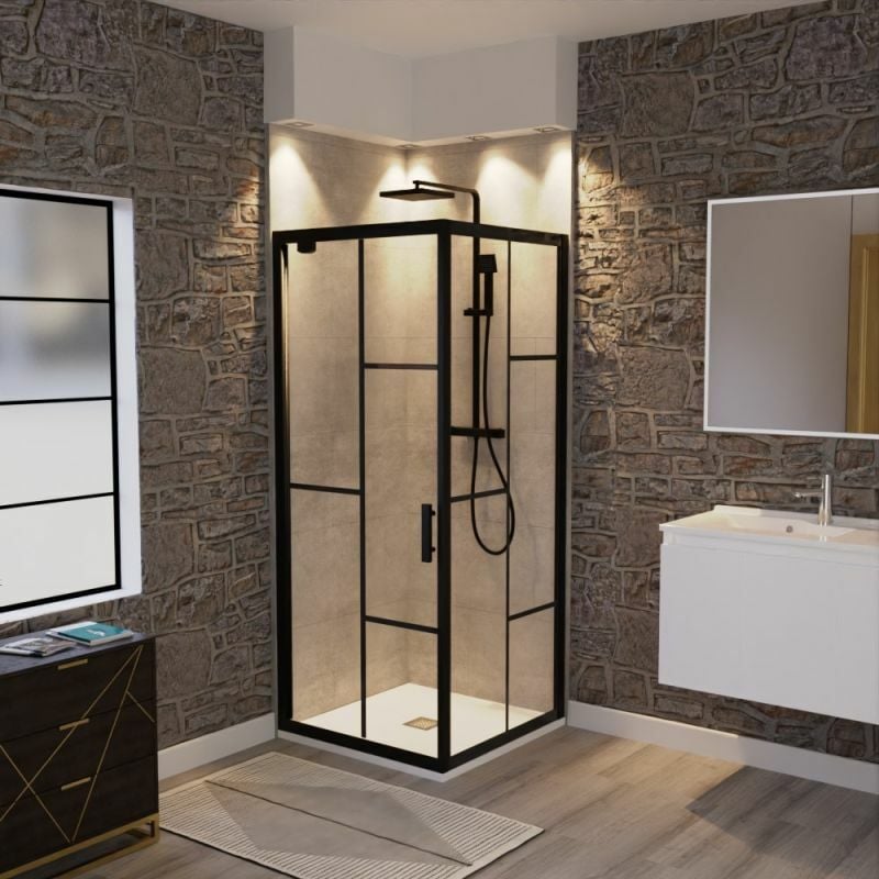 Cuisibane - Paroi de douche d'angle avec porte pivotante 80x80 atelia