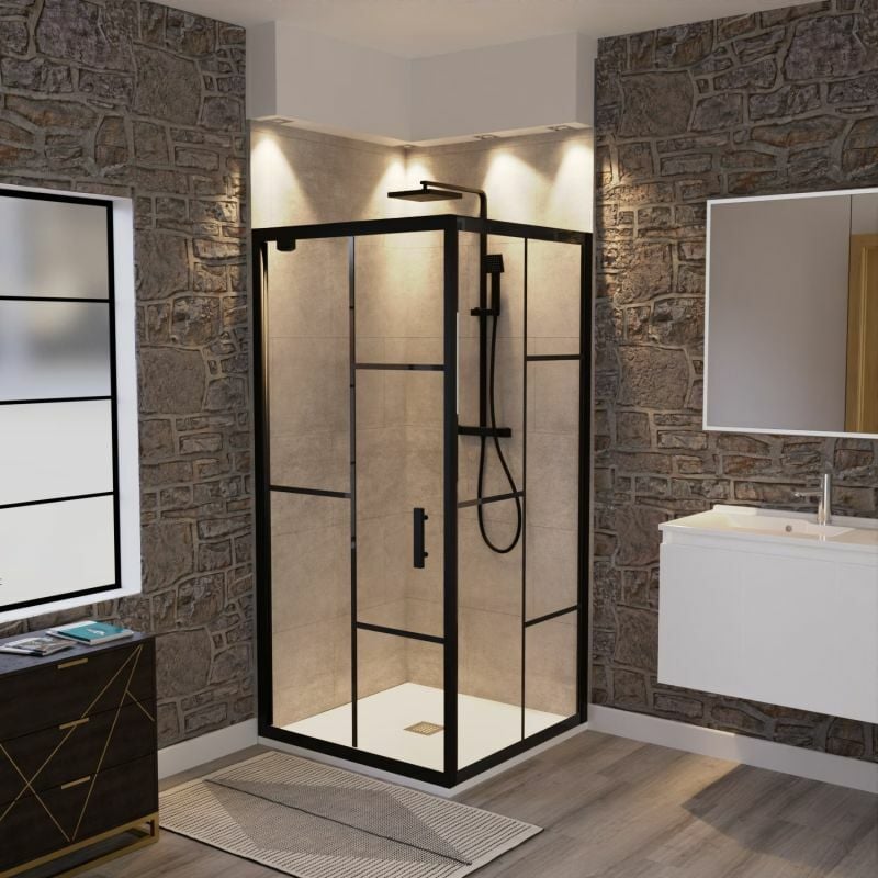 Paroi de douche d'angle avec porte pivotante 90x90 ATELIA
