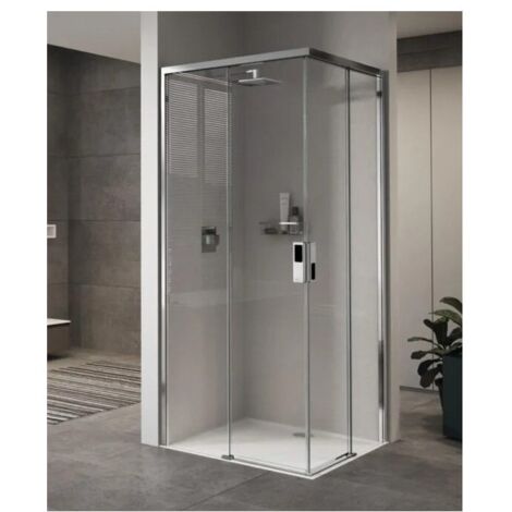 Paroi de Douche d'Angle avec Portes Coulissantes NOVELLINI Opéra Gris Verre Trempé Transparent - OPEA97LD-1B-OPEA97LS-1B