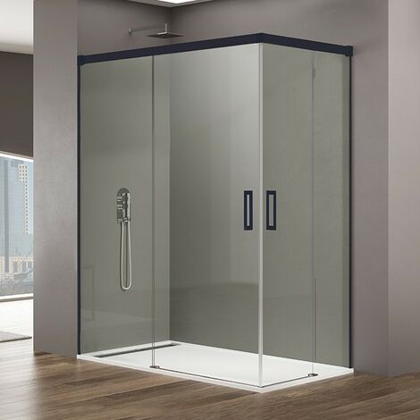 Paroi de douche d'angle BASIC BLACK Mesure 1: 115-120 / Mesure 2: 95-100
