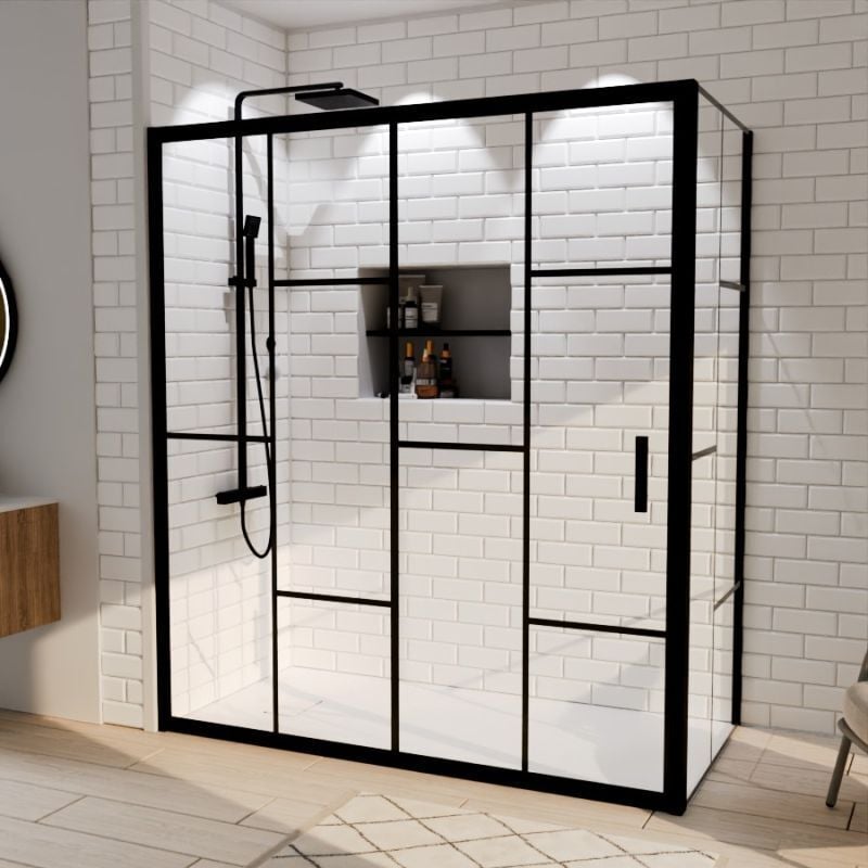 Cuisibane - Paroi de douche d'angle effet verrière atelia avec porte coulissante 170 cm x 80 cm