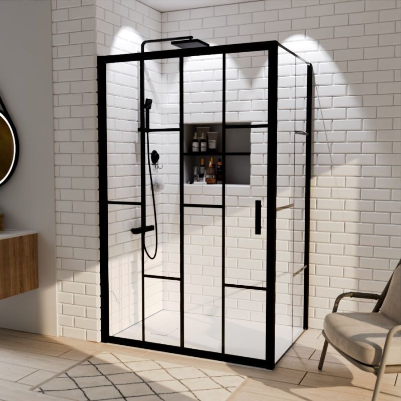 Cuisibane - Paroi de douche d'angle effet verrière atelia avec porte coulissante 120 cm x 90 cm