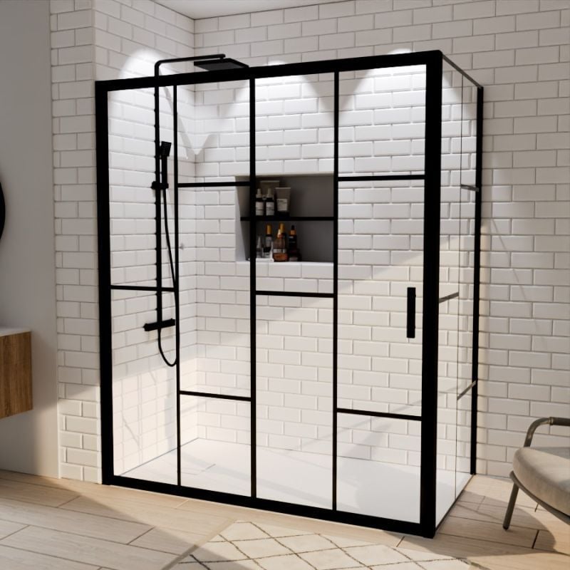 Cuisibane - Paroi de douche d'angle effet verrière atelia avec porte coulissante 160 cm x 90 cm