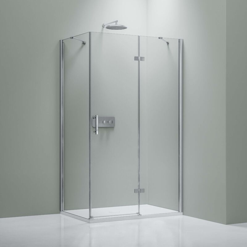 Bernstein - Cabine de douche d'angle en verre trempé sécuritaire esg 8mm, Paroi de douche en coin 2 portes battantes, Profilé Chrome - DX403 Porte