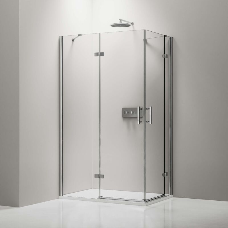Cabine de douche d'angle en verre trempé 8mm, Paroi de douche en coin avec 2 portes battantes, profilé Chrome - DX407 - Taille au choix - 100 cm, 100