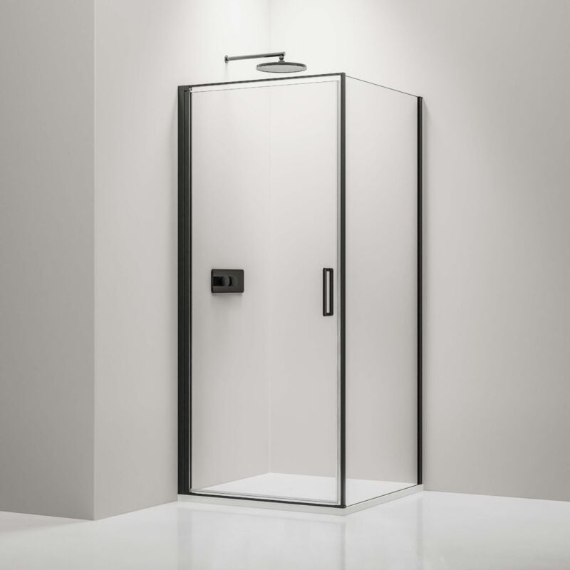 Cabine de douche d'angle en verre trempé 6mm, paroi de douche en coin avec porte battante, Profilé noir - 100x100x195cm - EX416S - Bernstein
