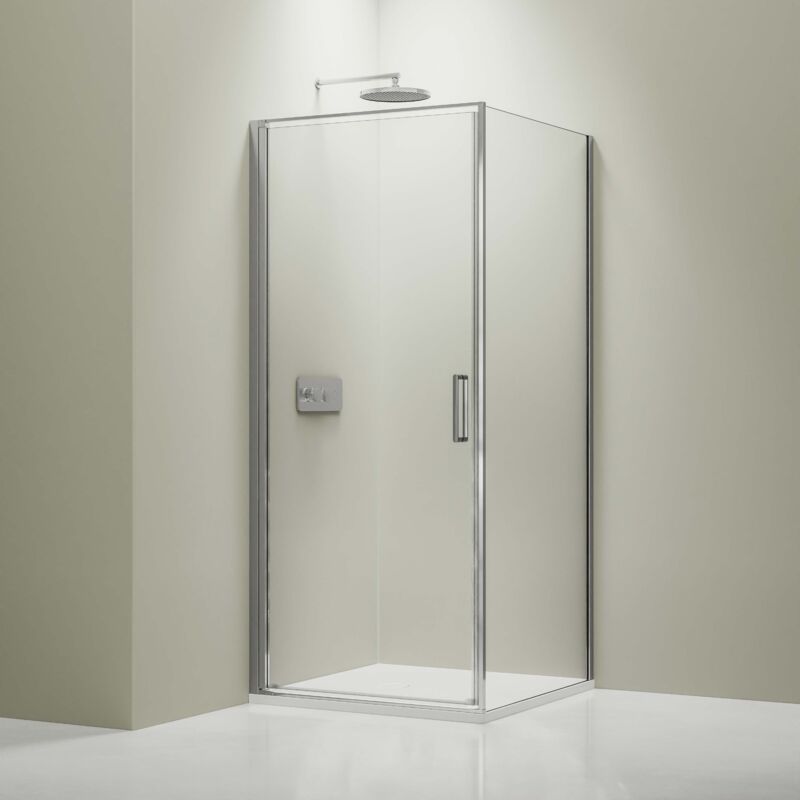 Paroi de douche d'angle en verre véritable nano de 8mm NT416 - en option : couleur des profilés et dimensions Chrome, 90 cm, 90 cm - Bernstein