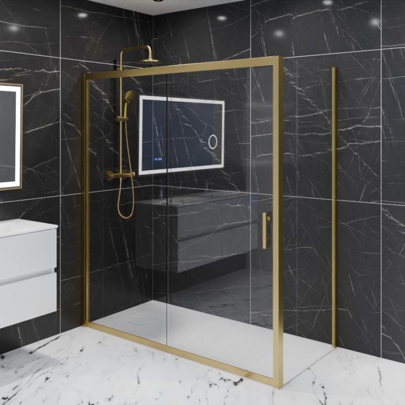 Cuisibane - Paroi de douche d'angle porte coulissante + retour fixe goldy 170 cm x 80 cm