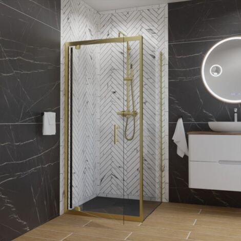 Paroi de douche d'angle porte pivotante + retour fixe GOLDY 90 cm x 90 cm