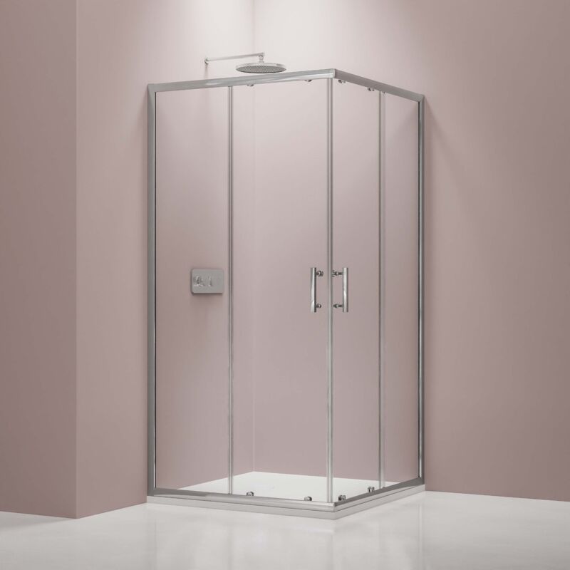 Cabine de douche d'angle en verre trempé 6mm, Paroi de douche en coin, 2 portes battantes, profilé chromé - EX506 - 90x90x195cm - sans receveur de