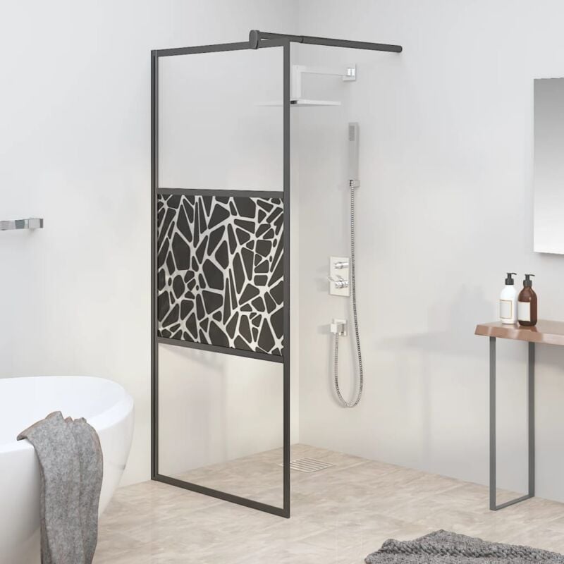 Paroi de douche Écran de douche Paroi fixe 80x195 cm Verre esg avec design de pierre Noir CVW28618