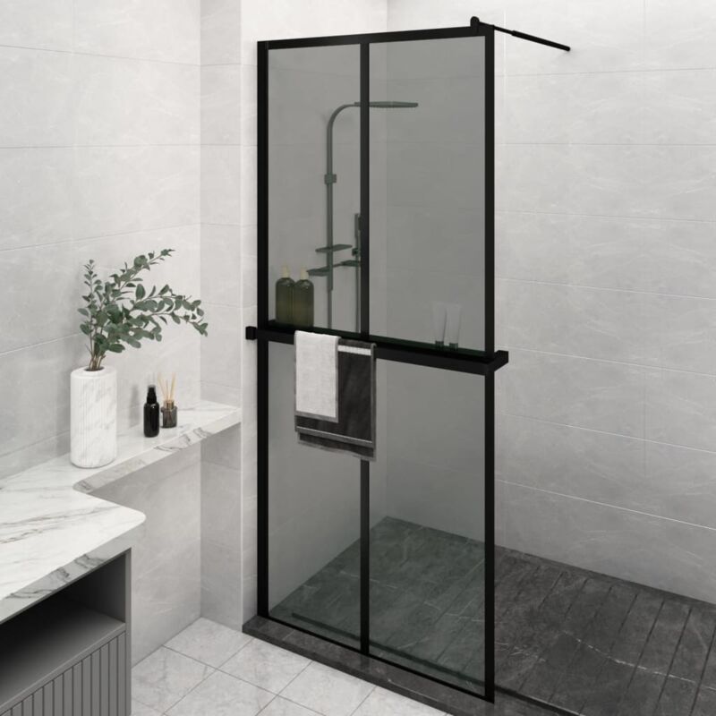 Paroi de douche Écran de douche Paroi fixe avec étagère Noir 100x195cm Verre ESG&Aluminium CVW36734