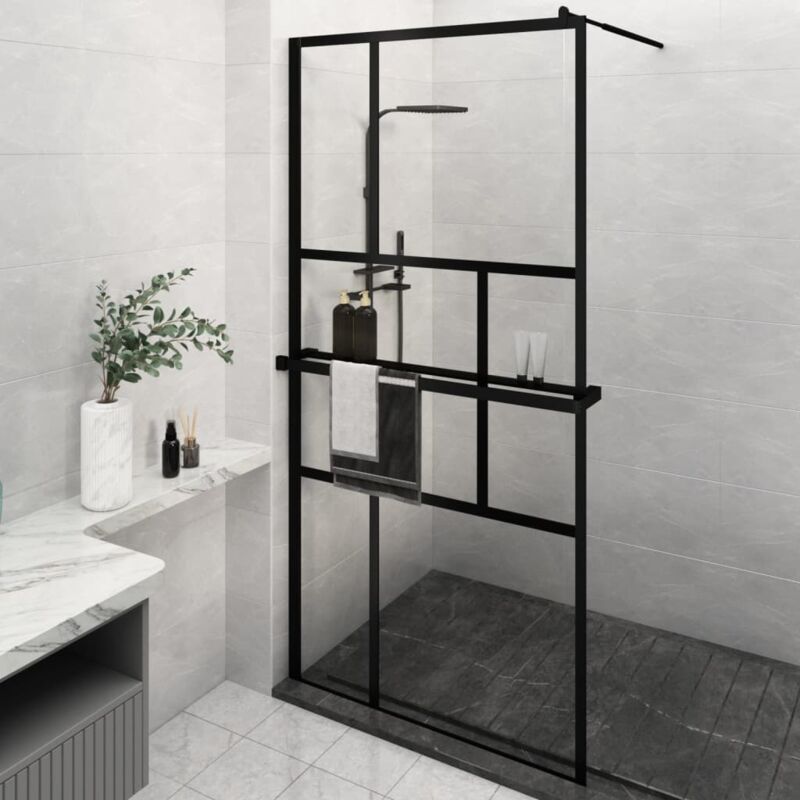 Paroi de douche Écran de douche Paroi fixe avec étagère Noir 115x195cm Verre ESG&Aluminium CVW79088