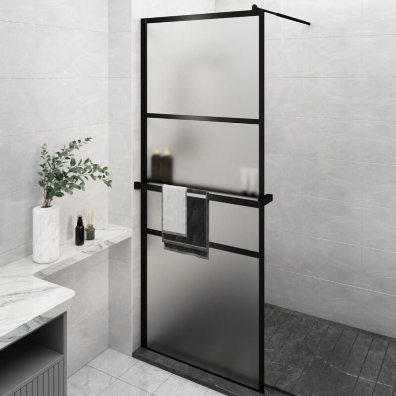 Paroi de douche Écran de douche Paroi fixe avec étagère Noir 80x195 cm Verre ESG&Aluminium CVW48434
