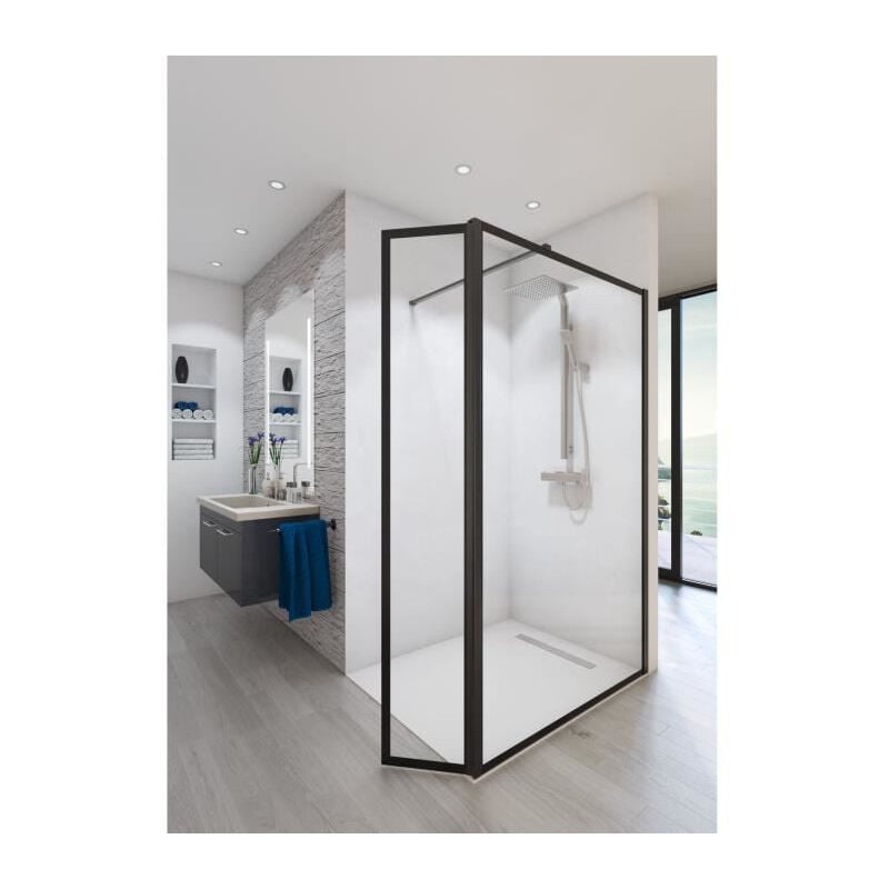 Saint Gobain - Saint-Gobain Paroi de douche en kit baleares atelier N4 - Verre Timeless 8 mm trempe - L.120 cm x H.198 cm - Profile Noir