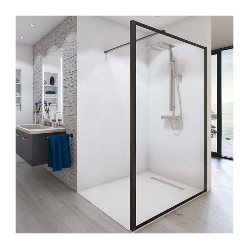 Paroi de douche ouverte Baleares Atelier 4 - 1980x1400mm - verre Timeless 8mm - Saint-Gobain Verrerie Aurys