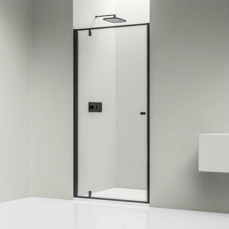 BERNSTEIN - Paroi de douche en verre 6mm Cabine de douche niche Parre douche encastrée porte tournante - Noir mat - Toutes largeurs dispo -900mm,