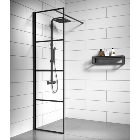 BADPLAATS Paroi de Douche Essos - 60 x 200 cm - Noir - 8 mm - Verre de sécurité