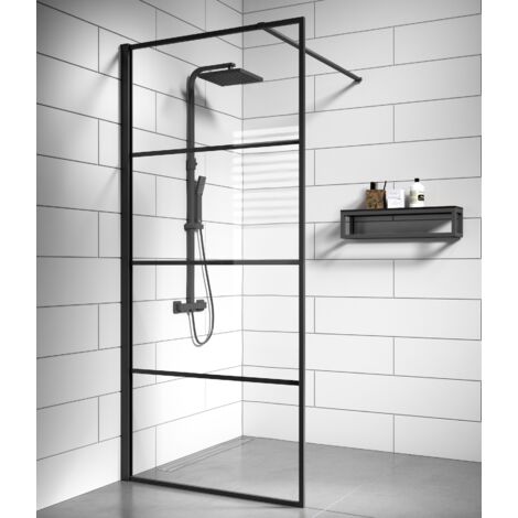 BADPLAATS Paroi de Douche Essos - 70 x 200 cm - Noir - 8 mm - Verre de sécurité