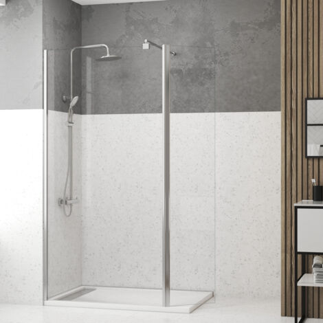 paroi de douche et volet pivotant 100+40x200 cm - verre transparent - barre de fixation chrome