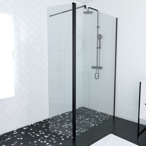 Aurlane – Paroi de douche 120x200 cm – Volet pivotant 40x200 cm – Verre trempé 8mm – Finition noire – Installation réversible
