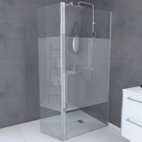 Aurlane – Paroi de douche 90x200 cm avec volet pivotant 40x200 cm – Verre trempé 8 mm – Barre de fixation chrome – Installation réversible
