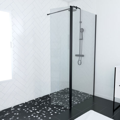Aurlane – Paroi de douche 90x200 cm avec volet pivotant 40x200 cm – Verre trempé 8mm – Profilé noir ajustable – Installation réversible