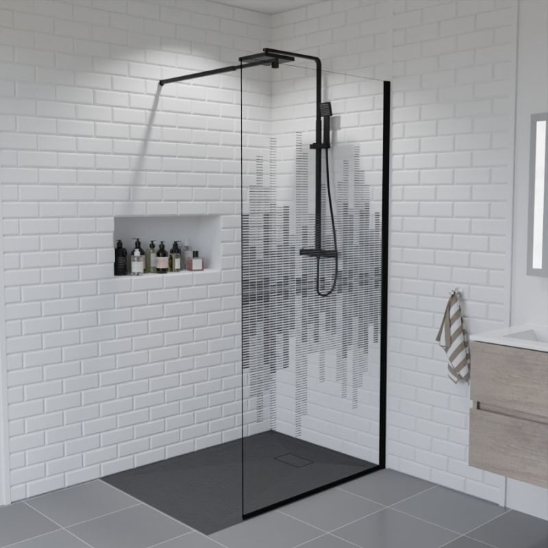 Cuisibane - Paroi de douche fixe 100 cm x 200 cm motif manhattan - Verre 8 mm