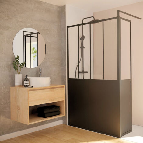 Paroi de douche fixe 100x200 cm – Aluminium époxy noir mat – Protection contre éclaboussures – Design moderne – Gelco Design