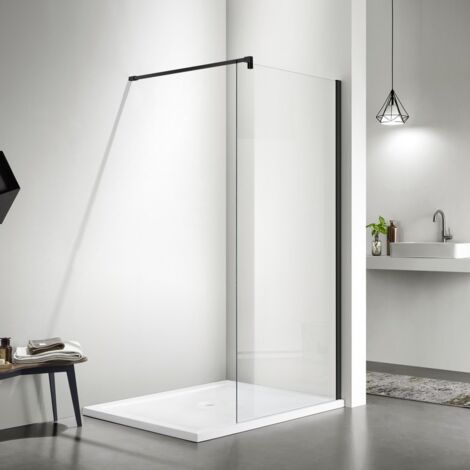 Paroi de Douche Fixe 120 cm Verre 8 mm Profilé Noir mat - Bahia