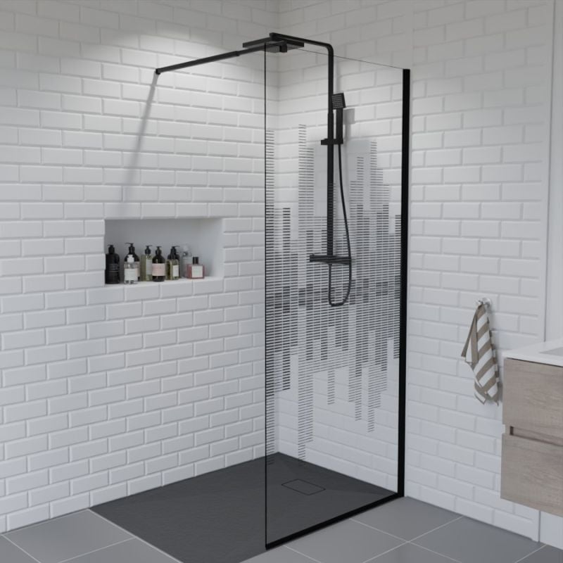 Cuisibane - Paroi de douche fixe 90 cm x 200 cm motif manhattan - Verre 8 mm