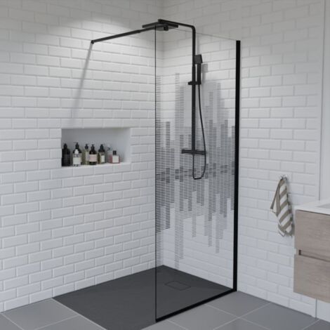 Paroi de douche fixe 90 cm x 200 cm motif MANHATTAN - Verre 8 mm