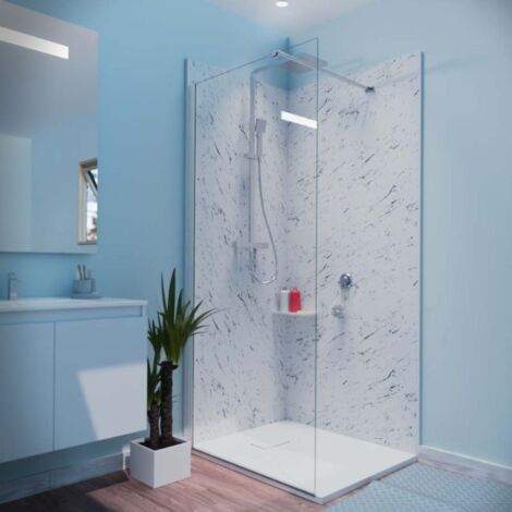 Paroi de douche fixe 90x200 cm – Verre trempé 8 mm anticalcaire – Système Stop Water pour étanchéité – Profilé aluminium – Calypso