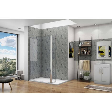 Paroi de douche fixe à l'italienne avec retour pivotant - 120+30cm H.200cm - Chromé - Barre extensible 73-120cm incluse - Verre trempé clair Ep.8mm
