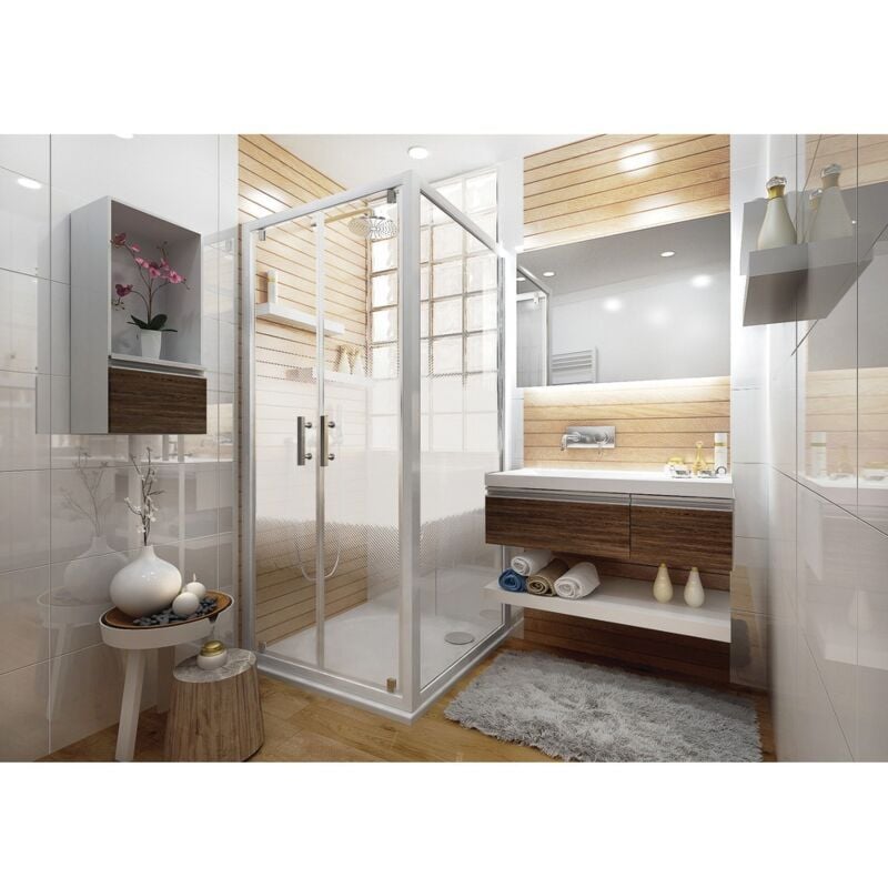 Anconetti - Paroi de douche fixe pour porte ancoswing en verre sérigraphié 4mm, 90x190 cm, profil blanc