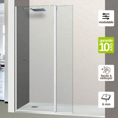 Paroi de Douche Fixe avec Déflecteur Droit – Verre Trempé Transparent 6 mm Anti-calcaire - L(83+32)115H195 cm - blanc- Alsace Sport + SUPERBAN